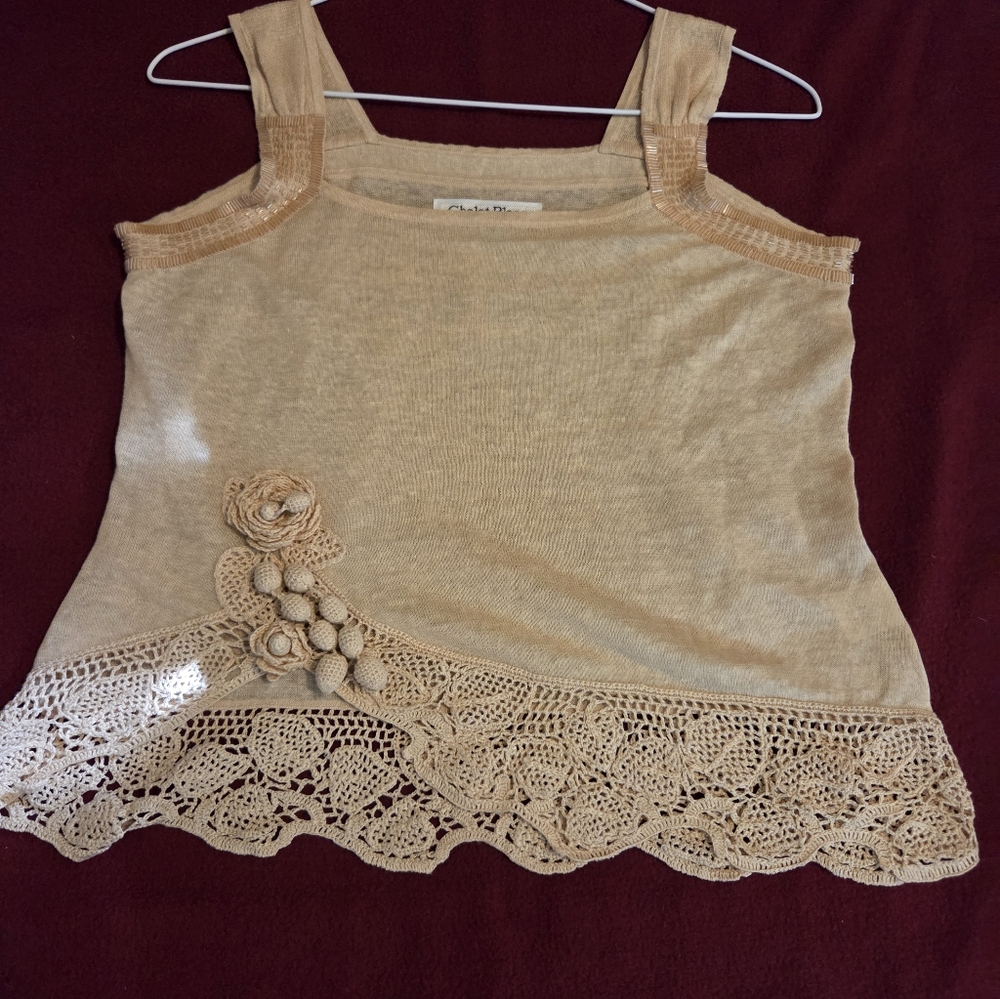 Chalet Blanc Beige Crochet-Trim Tank Top